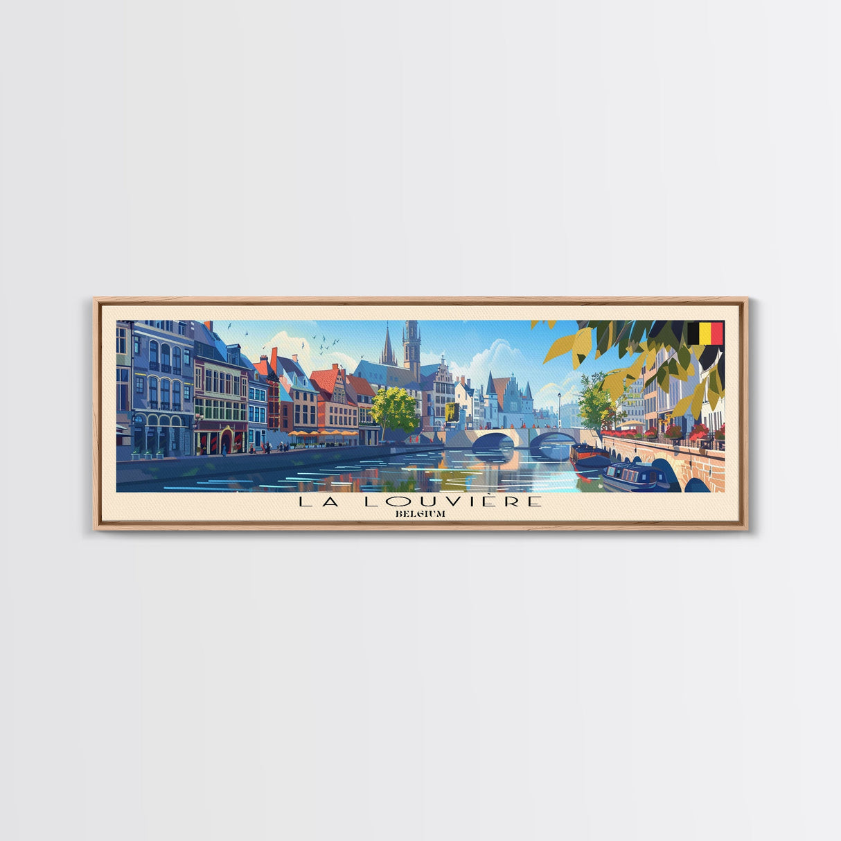 La Louvire Belgium Travel Art, City Art, Framed Canvas Print or Metal Wall Art, Europe Travel Poster, Panoramic Wall Art, Extra Wide Wall Art