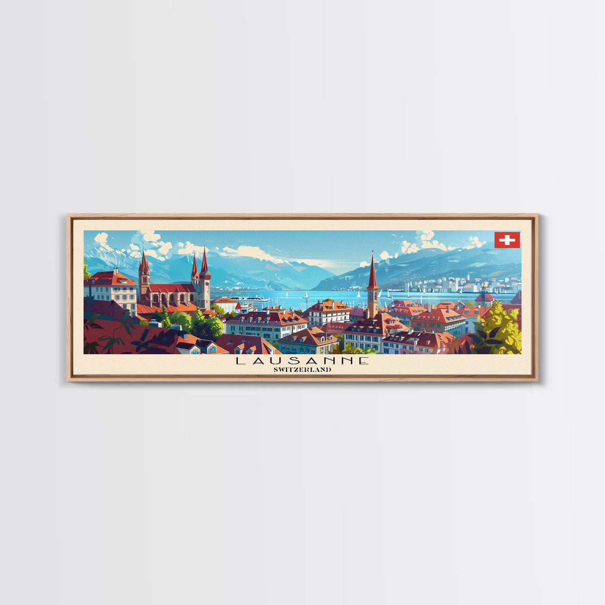 Lausanne Switzerland Travel Art, City Art, Framed Canvas Print or Metal Wall Art, Europe Travel Poster, Panoramic Wall Art, Extra Wide Wall Art