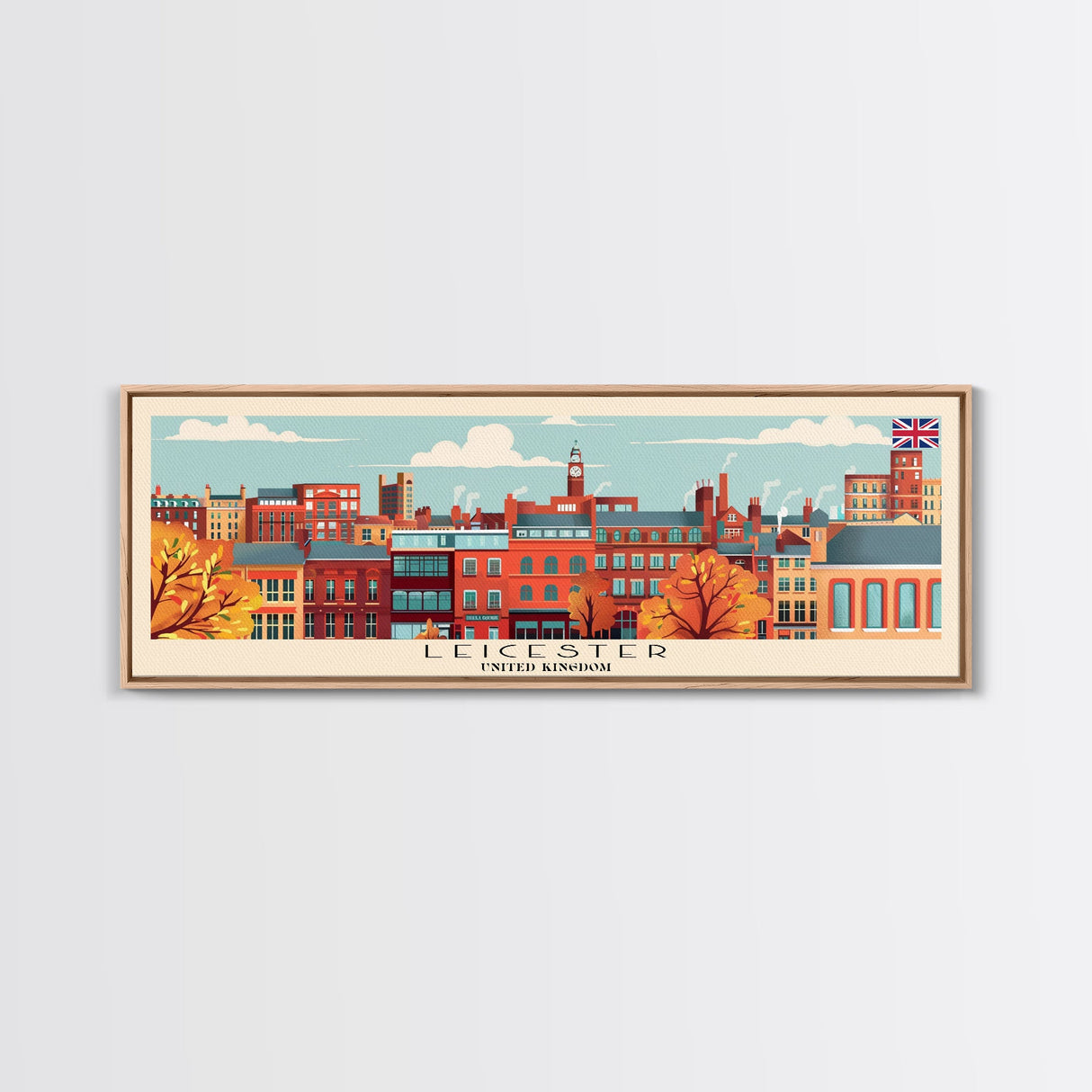 Leicester United Kingdom Travel Art, City Art, Framed Canvas Print or Metal Wall Art, Europe Travel Poster, Panoramic Wall Art, Extra Wide Wall Art