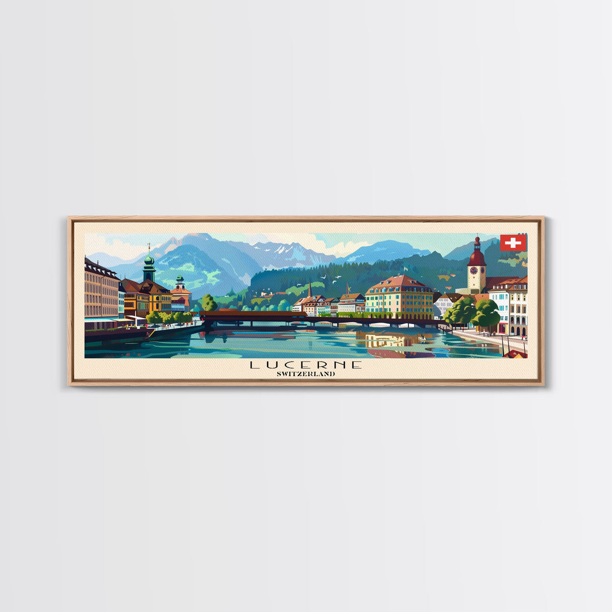 Lucerne Switzerland Travel Art, City Art, Framed Canvas Print or Metal Wall Art, Europe Travel Poster, Panoramic Wall Art, Extra Wide Wall Art