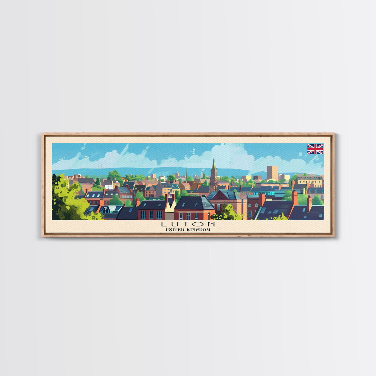 Luton United Kingdom Travel Art, City Art, Framed Canvas Print or Metal Wall Art, Europe Travel Poster, Panoramic Wall Art, Extra Wide Wall Art