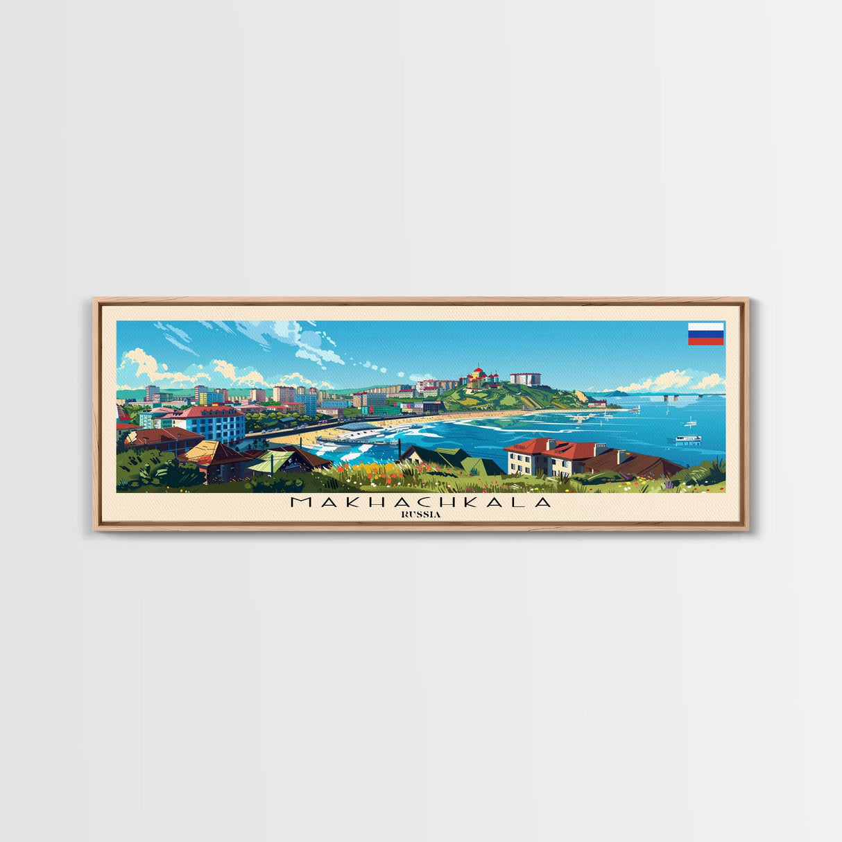 Makhachkala Russia Travel Art, City Art, Framed Canvas Print or Metal Wall Art, Europe Travel Poster, Panoramic Wall Art, Extra Wide Wall Art