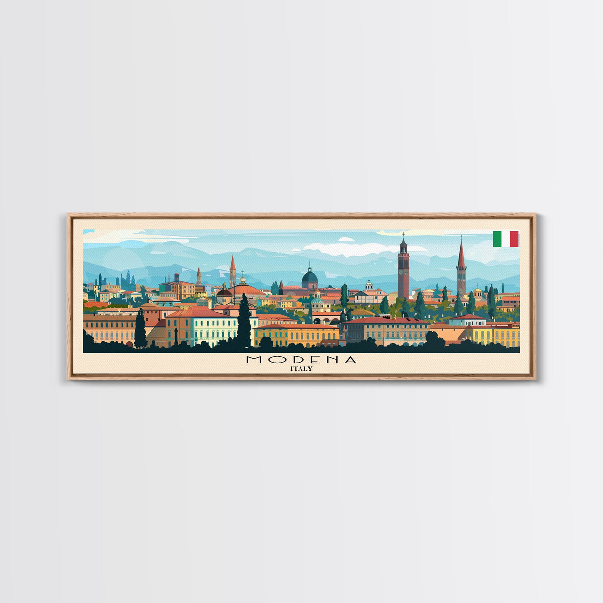 Modena Italy Travel Print Wall Art, Panoramic City Art, Travel Art, Wall Decor, Vacation Gift, Framed Canvas Print Or Metal Art