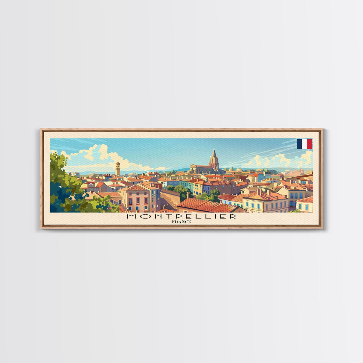 Montpellier France Wall Art, Panoramic Travel Poster, Panoramic Framed Canvas Print, City Wall Art, Wall Hanging Home Decor, Travel Art