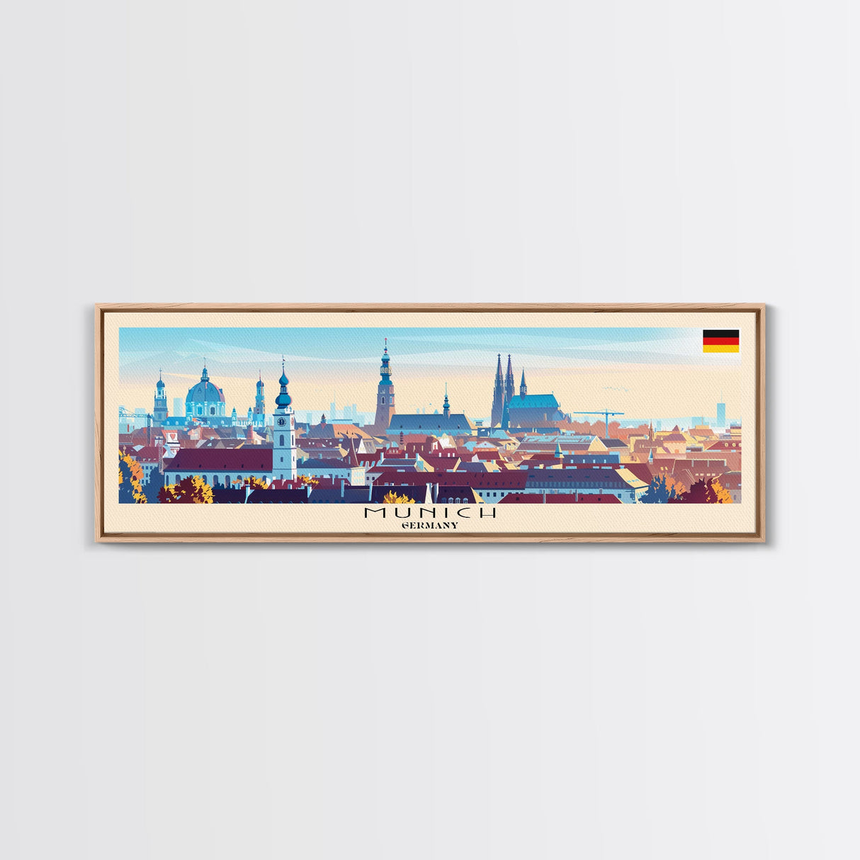 Munich Germany Wall Art, Panoramic Travel Poster, Panoramic Framed Canvas Print, City Wall Art, Wall Hanging Home Decor, Travel Art