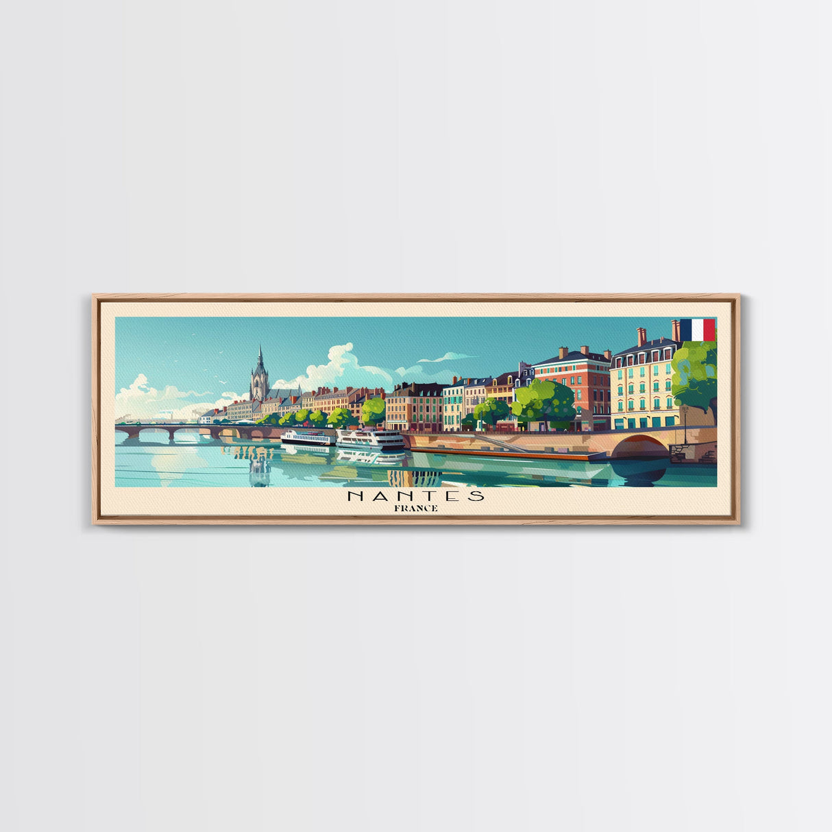 Nantes France Travel Print Wall Art, Panoramic City Art, Travel Art, Wall Decor, Vacation Gift, Framed Canvas Print Or Metal Art