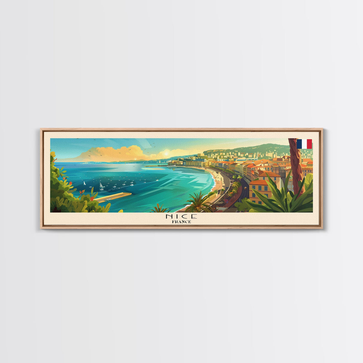 Nice France Travel Art, City Art, Framed Canvas Print or Metal Wall Art, Europe Travel Poster, Panoramic Wall Art, Extra Wide Wall Art