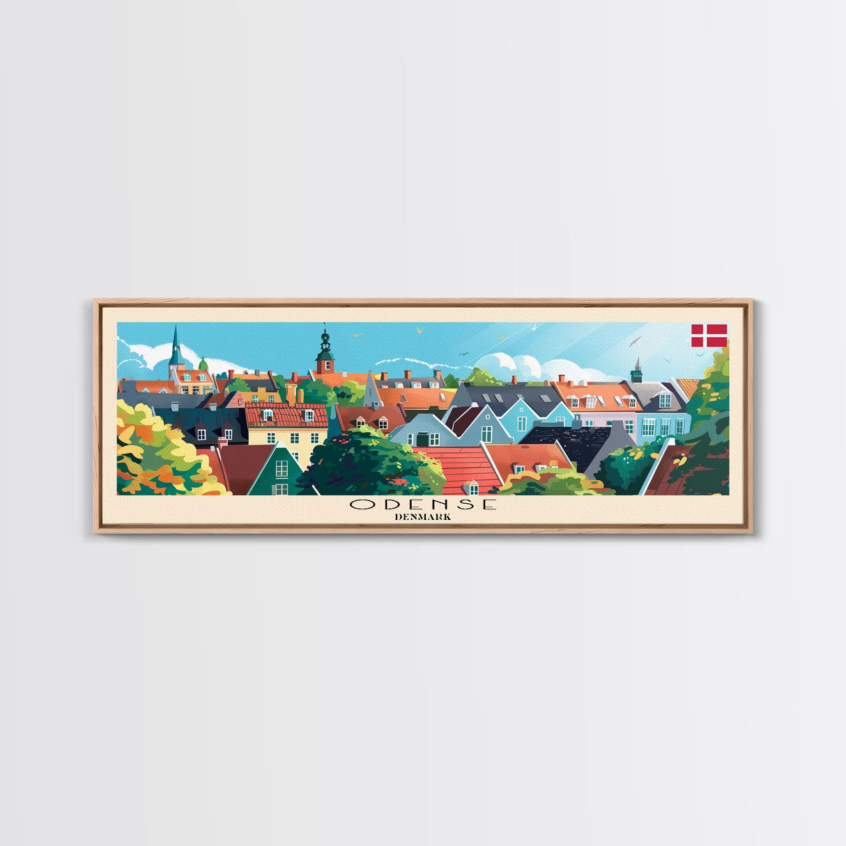 Odense Denmark Wall Art, Panoramic Travel Poster, Panoramic Framed Canvas Print, City Wall Art, Wall Hanging Home Decor, Travel Art