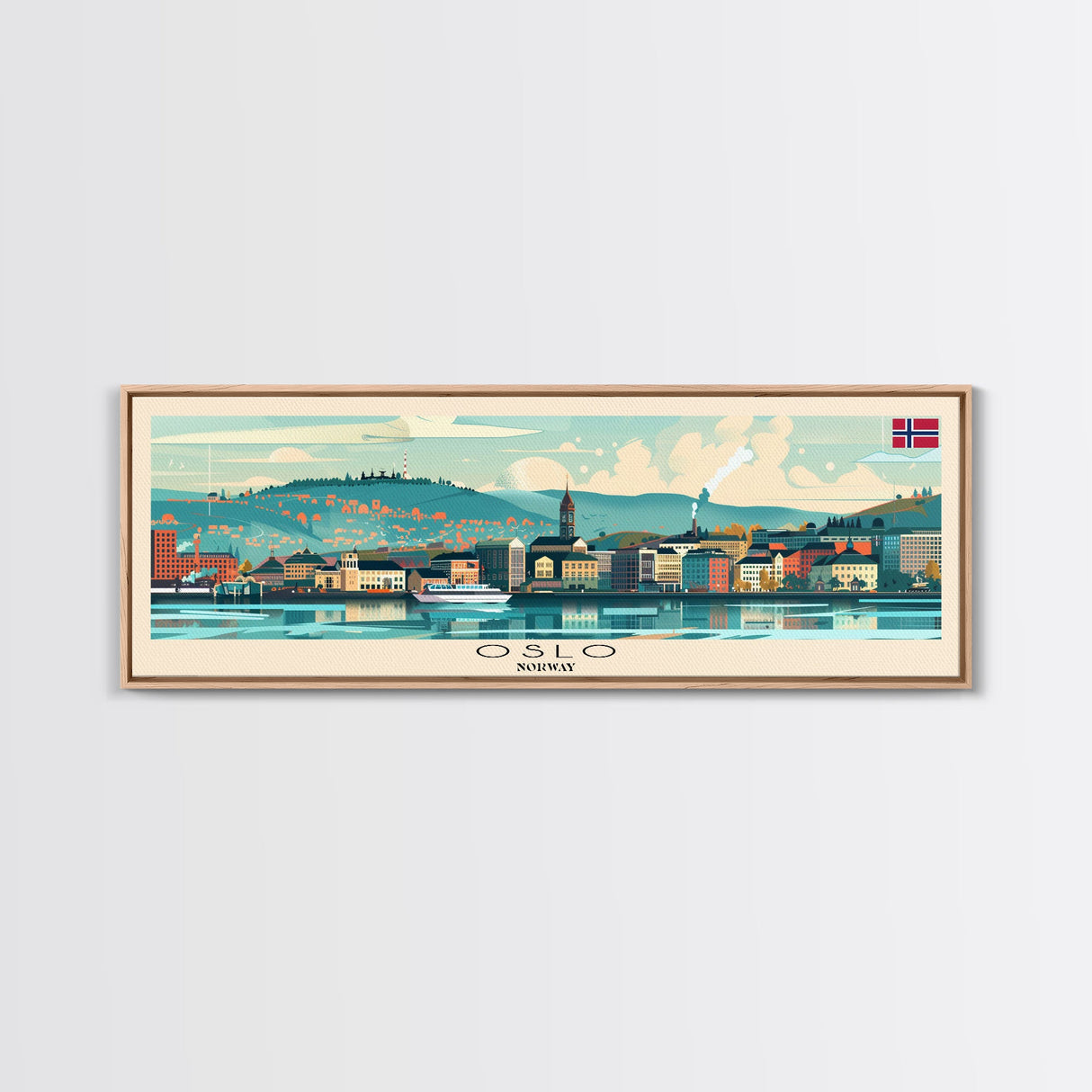 Oslo Norway Travel Art, City Art, Framed Canvas Print or Metal Wall Art, Europe Travel Poster, Panoramic Wall Art, Extra Wide Wall Art