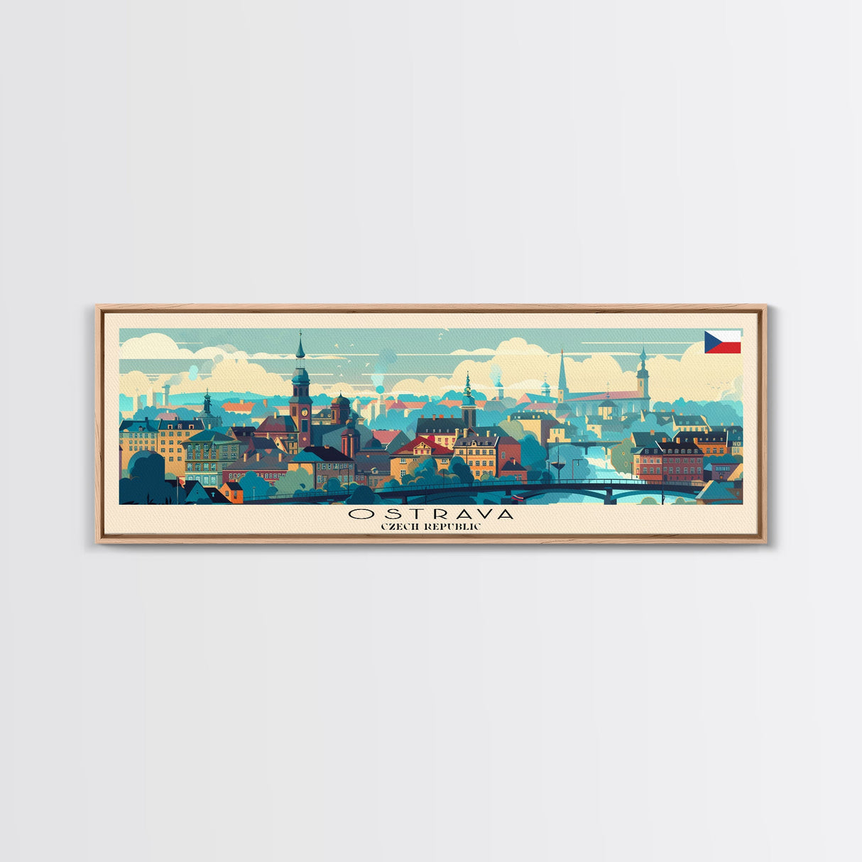 Ostrava Czech Republic Wall Art, Panoramic Travel Poster, Panoramic Framed Canvas Print, City Wall Art, Wall Hanging Home Decor, Travel Art