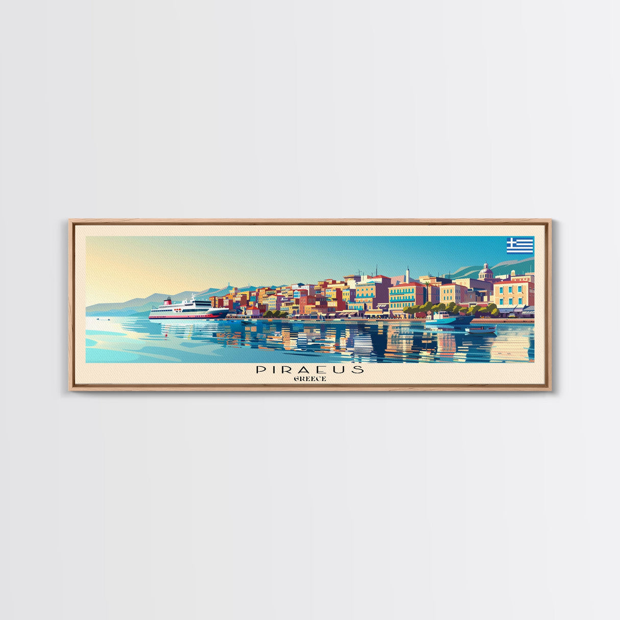 Piraeus Greece Travel Art, City Art, Framed Canvas Print or Metal Wall Art, Europe Travel Poster, Panoramic Wall Art, Extra Wide Wall Art