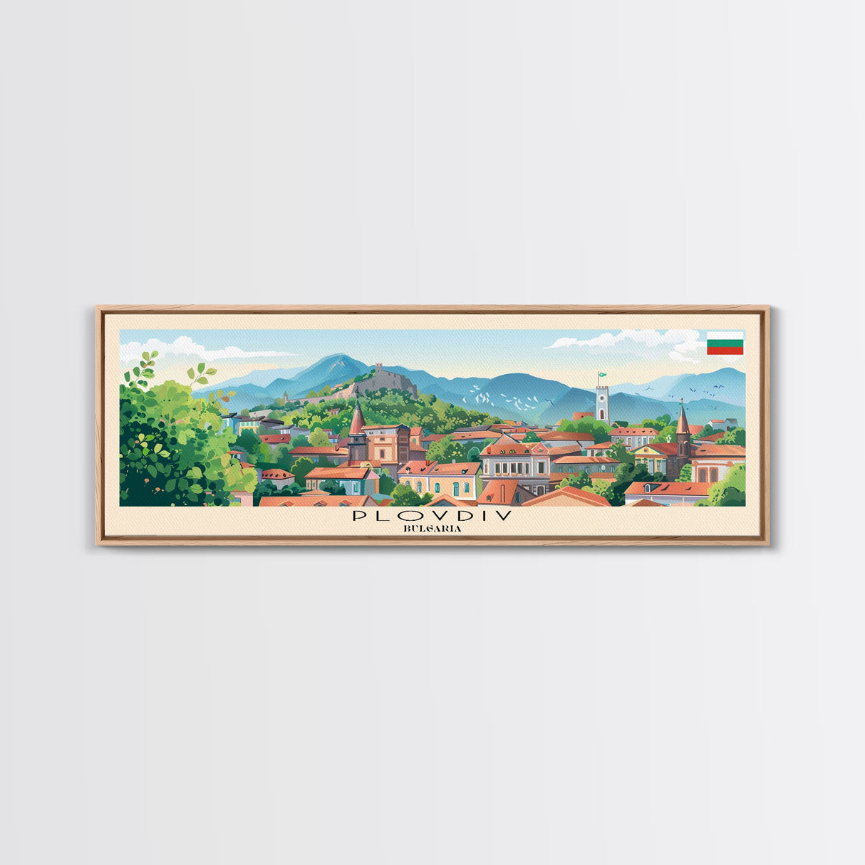 Plovdiv Bulgaria Travel Art, City Art, Framed Canvas Print or Metal Wall Art, Europe Travel Poster, Panoramic Wall Art, Extra Wide Wall Art