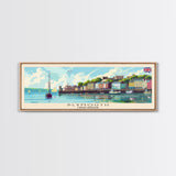 Plymouth United Kingdom Panoramic Travel Poster, Framed Canvas Print or Metal Wall Art, Travel Art, Home Decor, Panoramic Painting, Midcentury Art