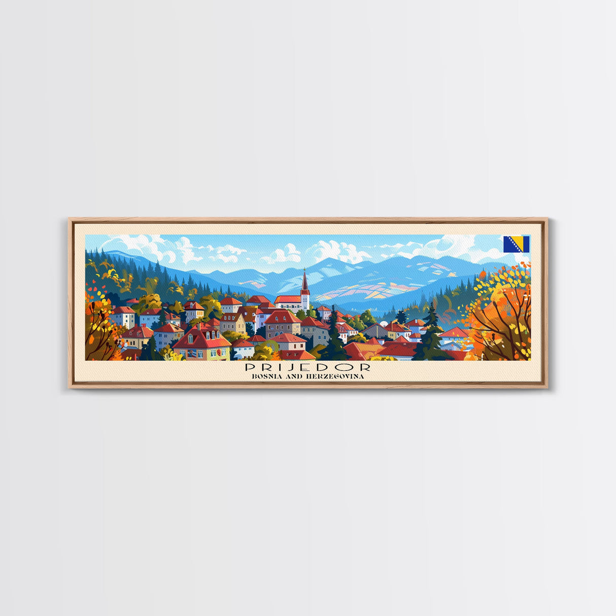 Prijedor Bosnia Travel Art, City Art, Framed Canvas Print or Metal Wall Art, Europe Travel Poster, Panoramic Wall Art, Extra Wide Wall Art