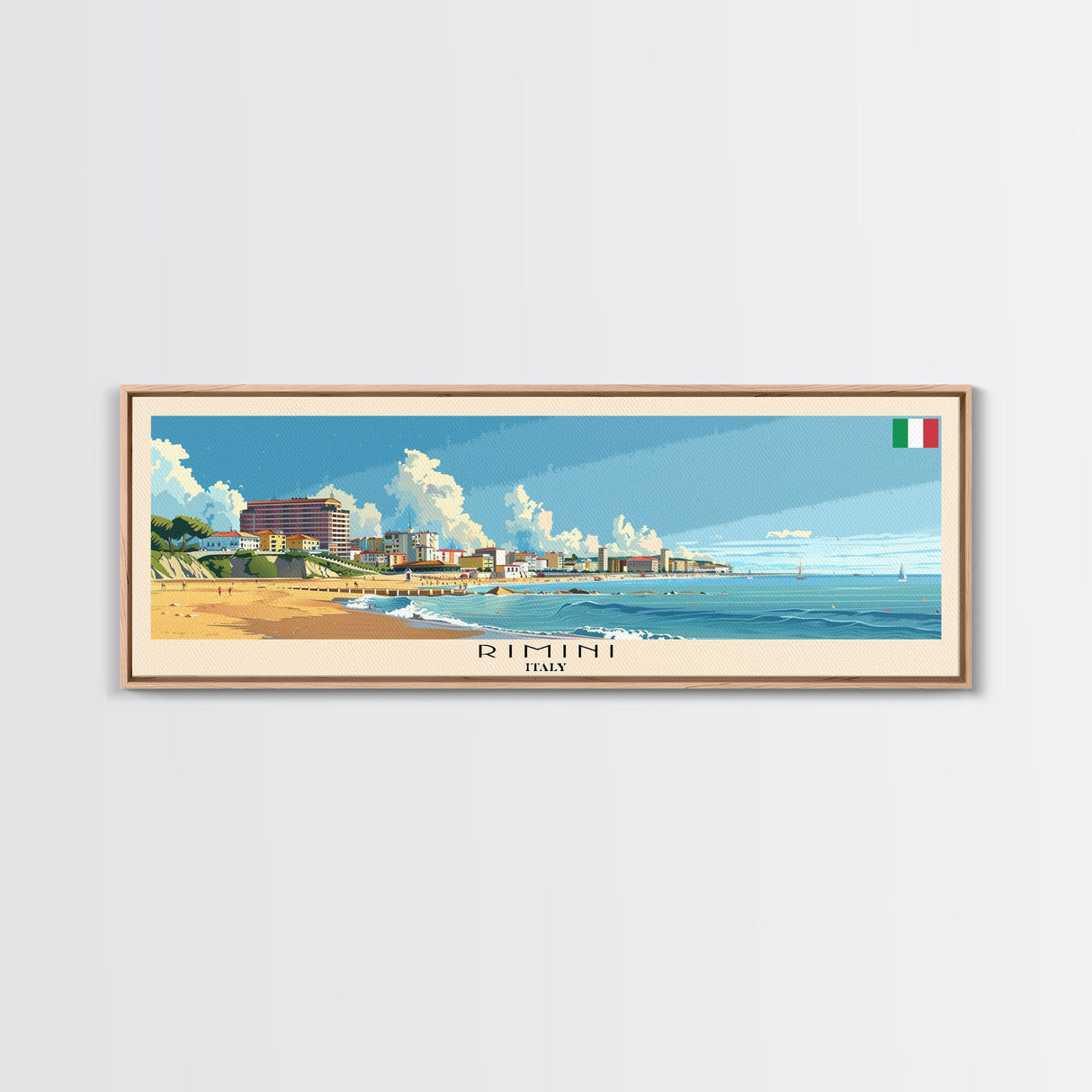 Rimini Italy Travel Art, City Art, Framed Canvas Print or Metal Wall Art, Europe Travel Poster, Panoramic Wall Art, Extra Wide Wall Art