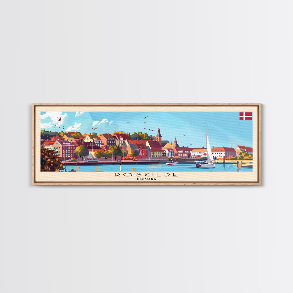 Roskilde Denmark Travel Art, City Art, Framed Canvas Print or Metal Wall Art, Europe Travel Poster, Panoramic Wall Art, Extra Wide Wall Art