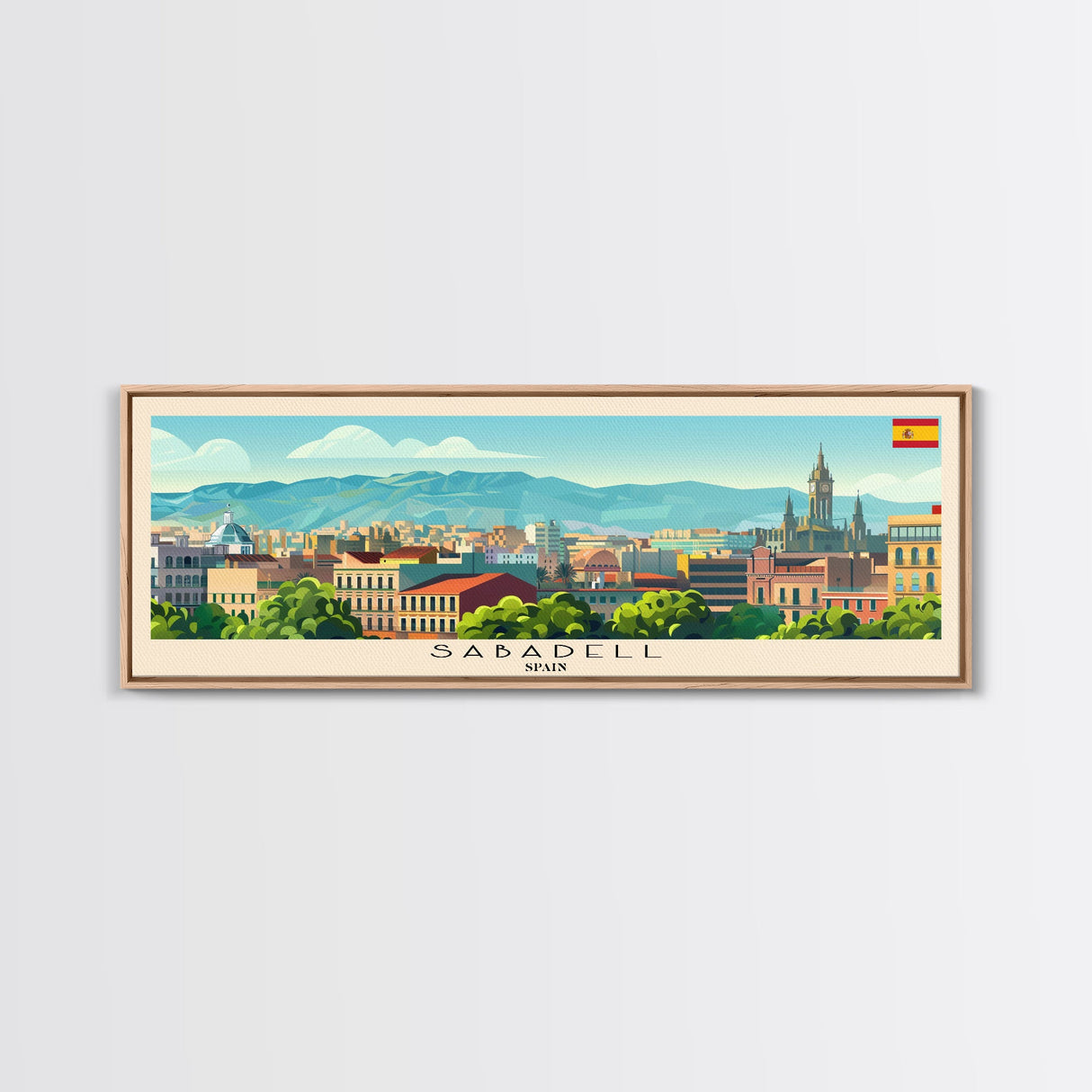 Sabadell Spain Travel Print Wall Art, Panoramic City Art, Travel Art, Wall Decor, Vacation Gift, Framed Canvas Print Or Metal Art