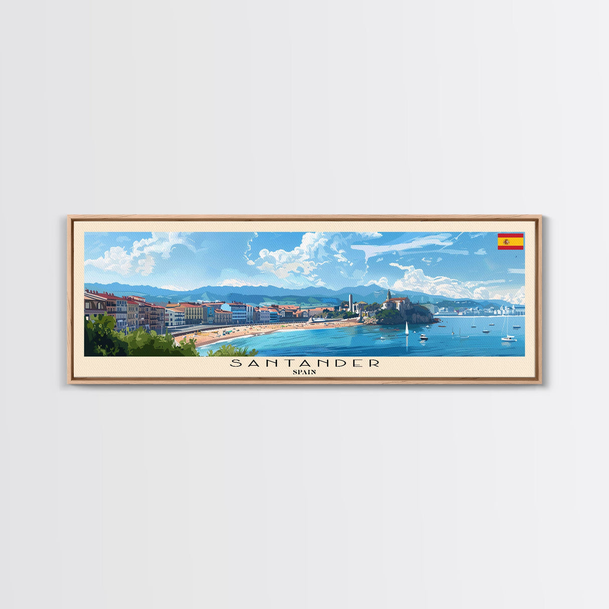 Santander Spain Travel Print Wall Art, Panoramic City Art, Travel Art, Wall Decor, Vacation Gift, Framed Canvas Print Or Metal Art