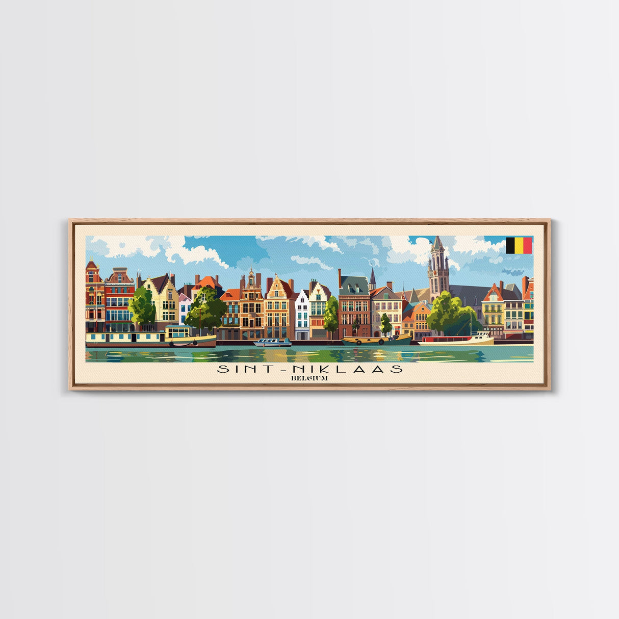 Saint Niklaas Belgium Wall Art, Panoramic Travel Poster, Panoramic Framed Canvas Print, City Wall Art, Wall Hanging Home Decor, Travel Art