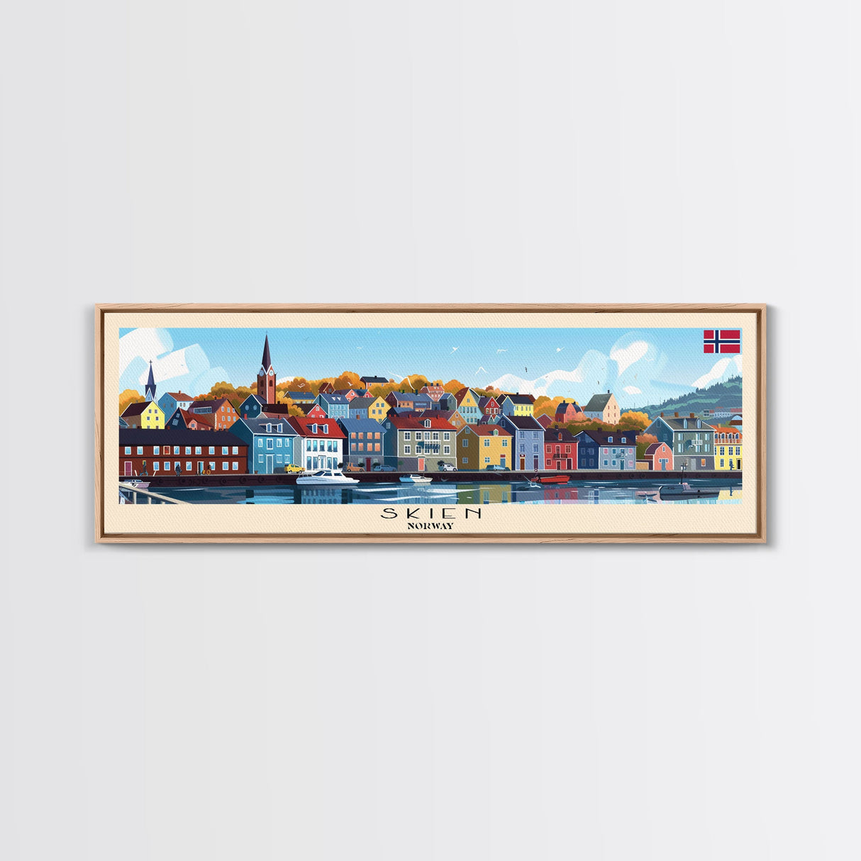 Skien Norway Travel Art, City Art, Framed Canvas Print or Metal Wall Art, Europe Travel Poster, Panoramic Wall Art, Extra Wide Wall Art