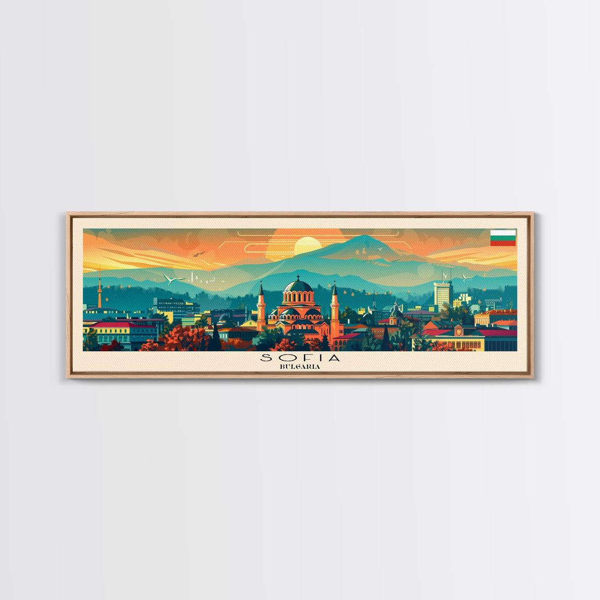 Sofia Bulgaria  Wall Art, Panoramic Travel Poster, Panoramic Framed Canvas Print, City Wall Art, Wall Hanging Home Decor, Travel Art