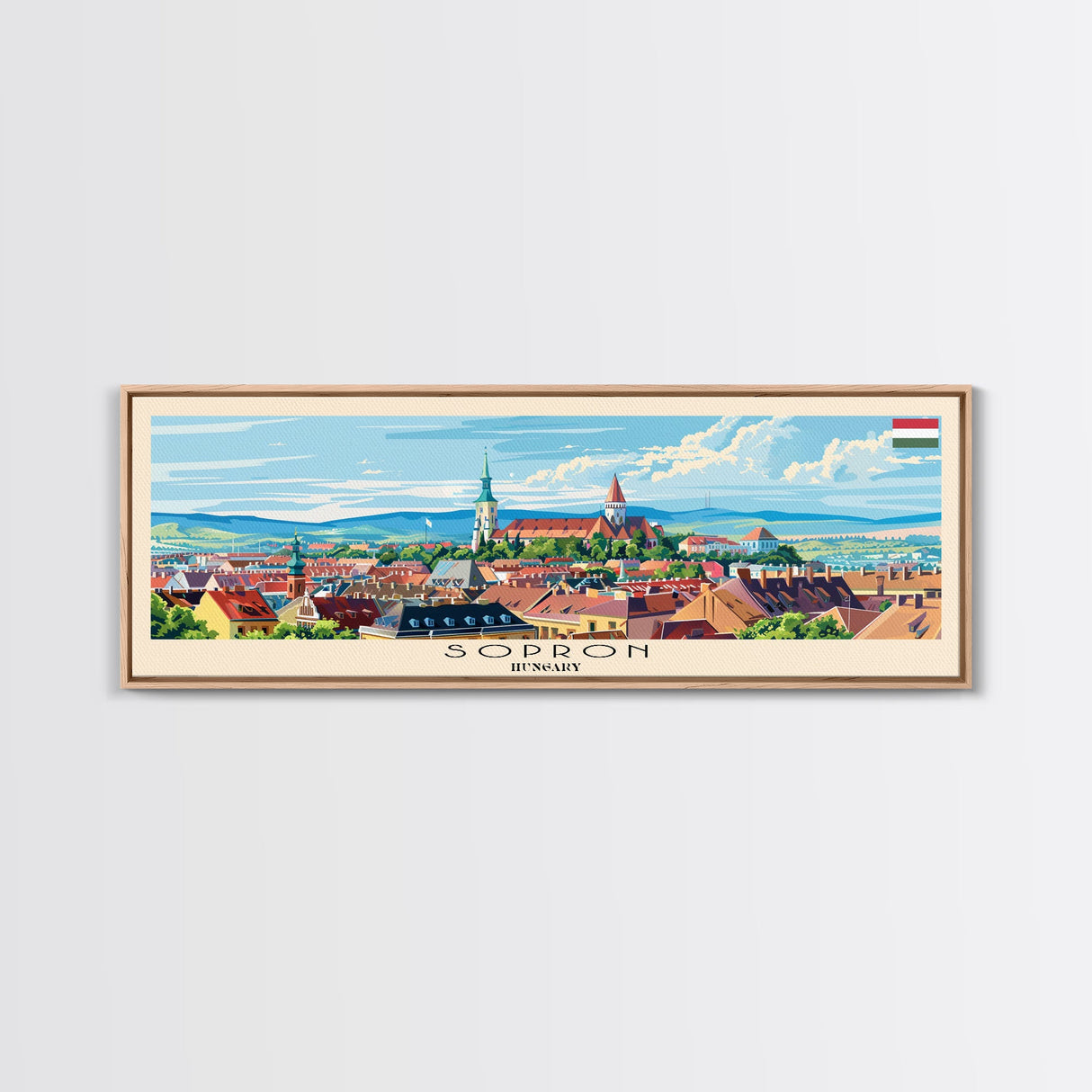 Sopron Hungary Travel Art, City Art, Framed Canvas Print or Metal Wall Art, Europe Travel Poster, Panoramic Wall Art, Extra Wide Wall Art