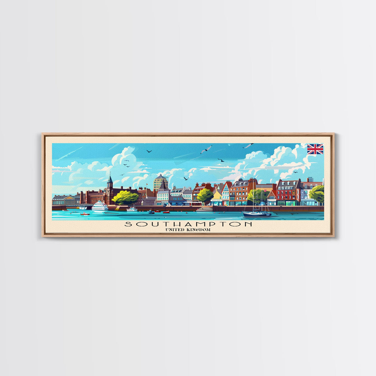 Southampton United Kingdom Wall Art, Panoramic Travel Poster, Panoramic Framed Canvas Print, City Wall Art, Wall Hanging Home Decor, Travel Art