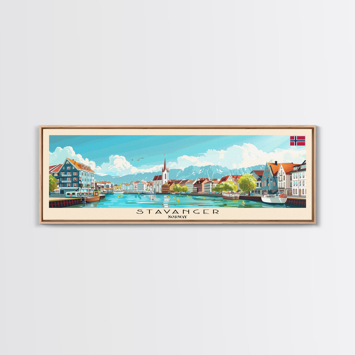 Stavanger Norway Travel Art, City Art, Framed Canvas Print or Metal Wall Art, Europe Travel Poster, Panoramic Wall Art, Extra Wide Wall Art