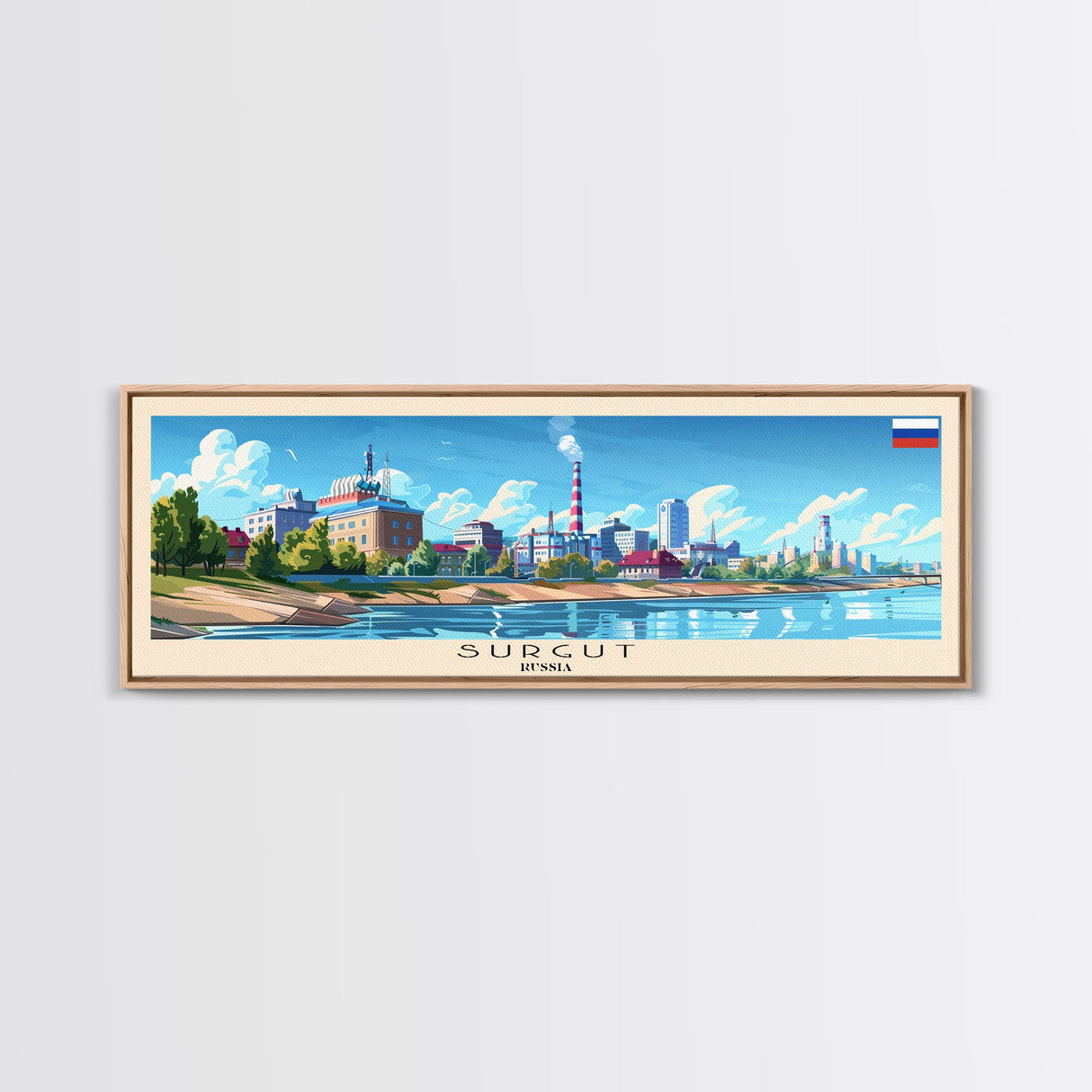 Surgut Russia Panoramic Travel Poster, Framed Canvas Print or Metal Wall Art, Travel Art, Home Decor, Panoramic Painting, Midcentury Art