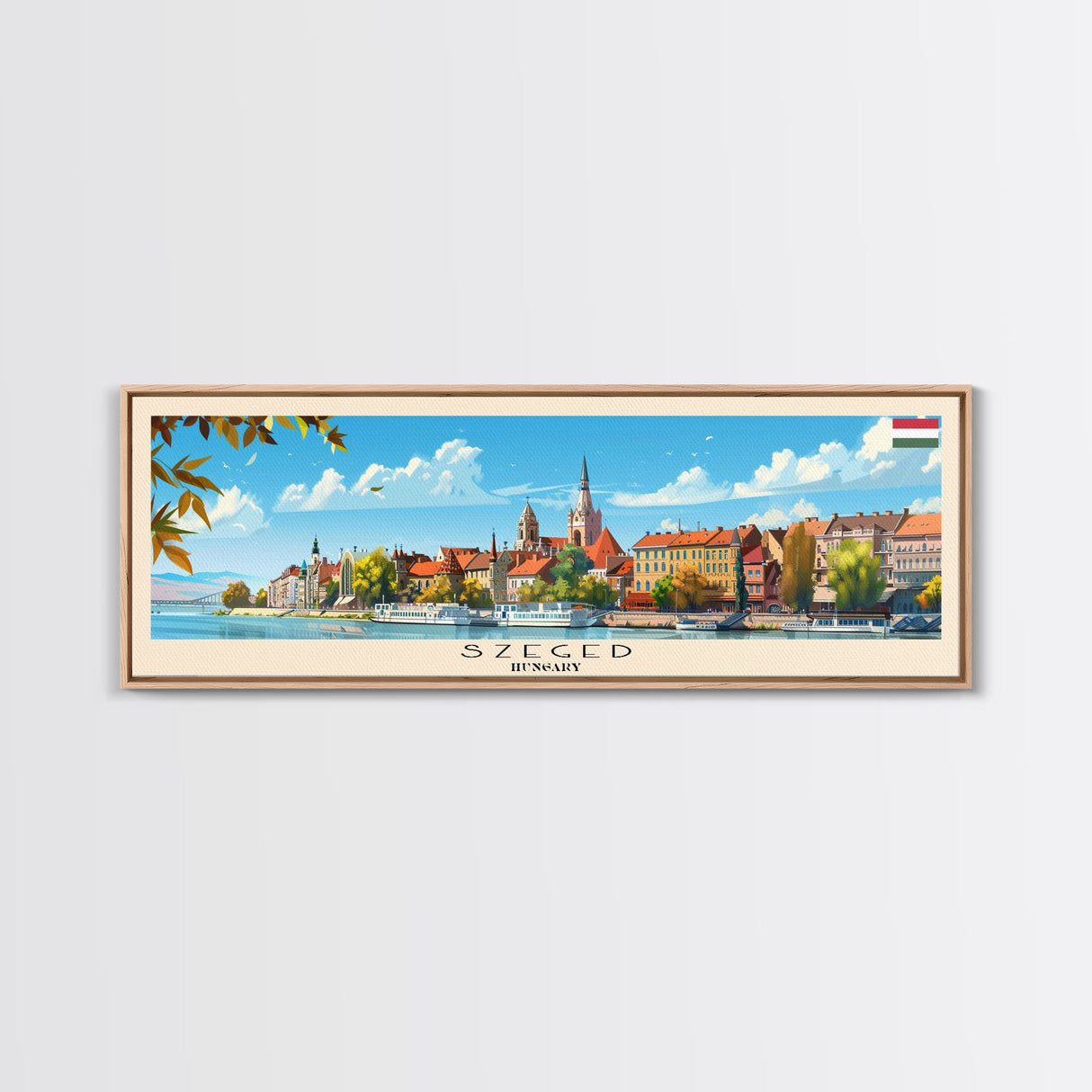 Szeged Hungary Travel Art, City Art, Framed Canvas Print or Metal Wall Art, Europe Travel Poster, Panoramic Wall Art, Extra Wide Wall Art