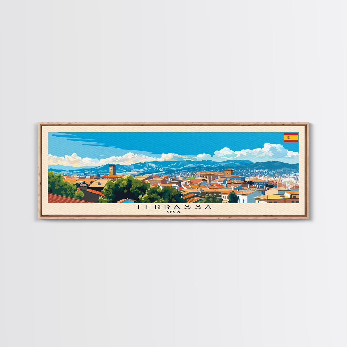 Terrassa Spain Wall Art, Panoramic Travel Poster, Panoramic Framed Canvas Print, City Wall Art, Wall Hanging Home Decor, Travel Art