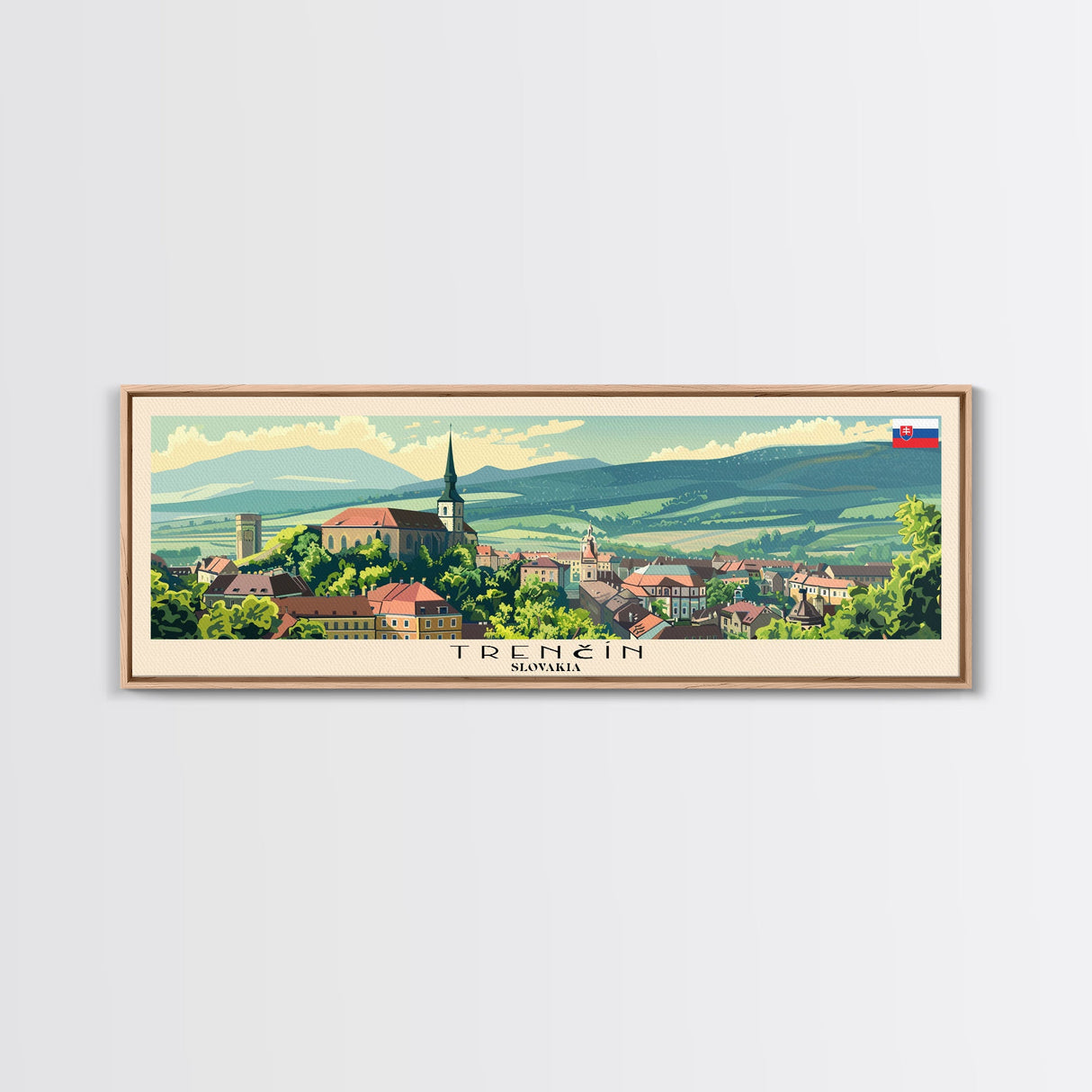 Trencin Slovakia Travel Art, City Art, Framed Canvas Print or Metal Wall Art, Europe Travel Poster, Panoramic Wall Art, Extra Wide Wall Art