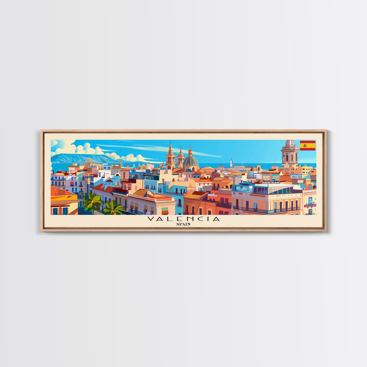 Valencia Spain Travel Art, City Art, Framed Canvas Print or Metal Wall Art, Europe Travel Poster, Panoramic Wall Art, Extra Wide Wall Art