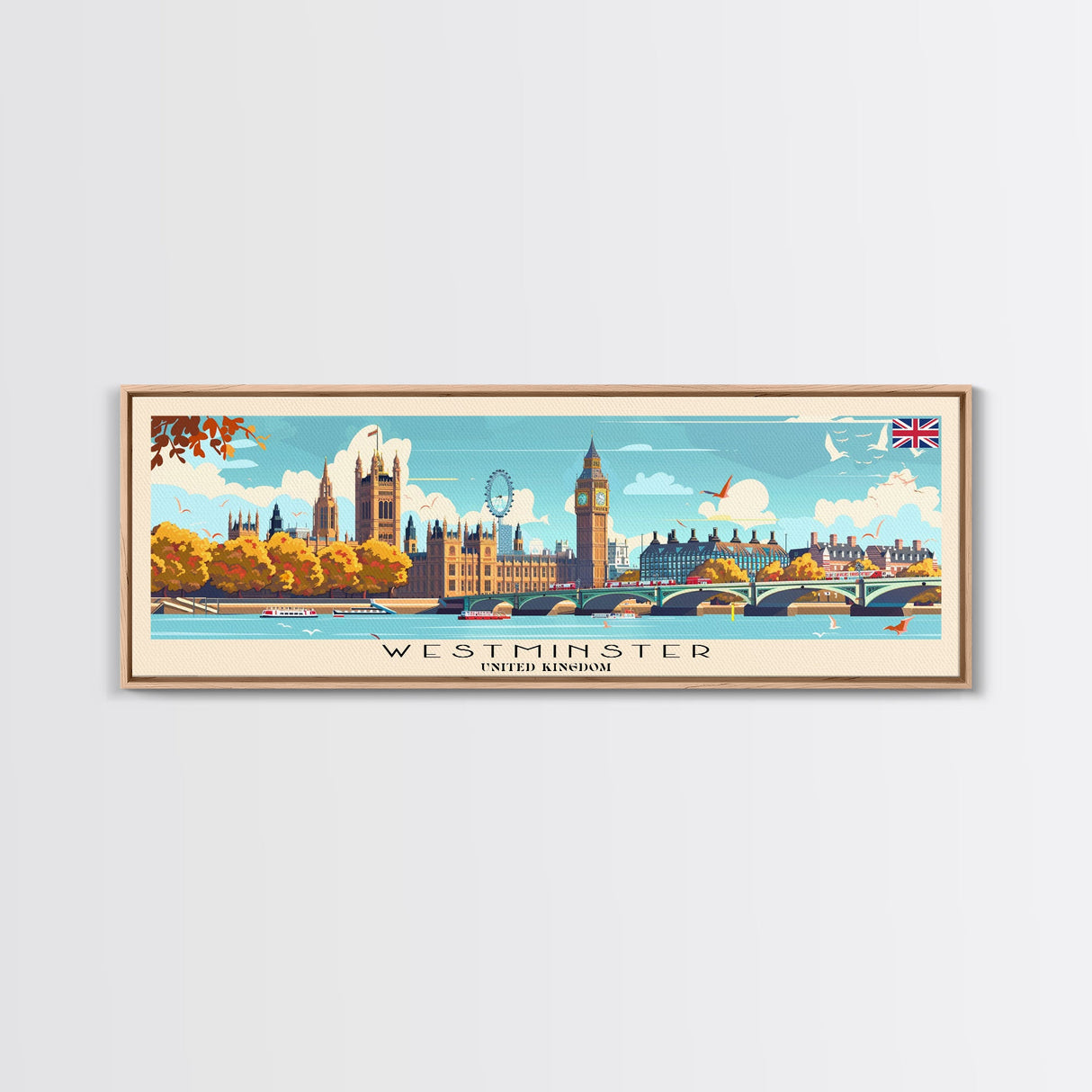 Westminster United Kingdom Wall Art, Panoramic Travel Poster, Panoramic Framed Canvas Print, City Wall Art, Wall Hanging Home Decor, Travel Art