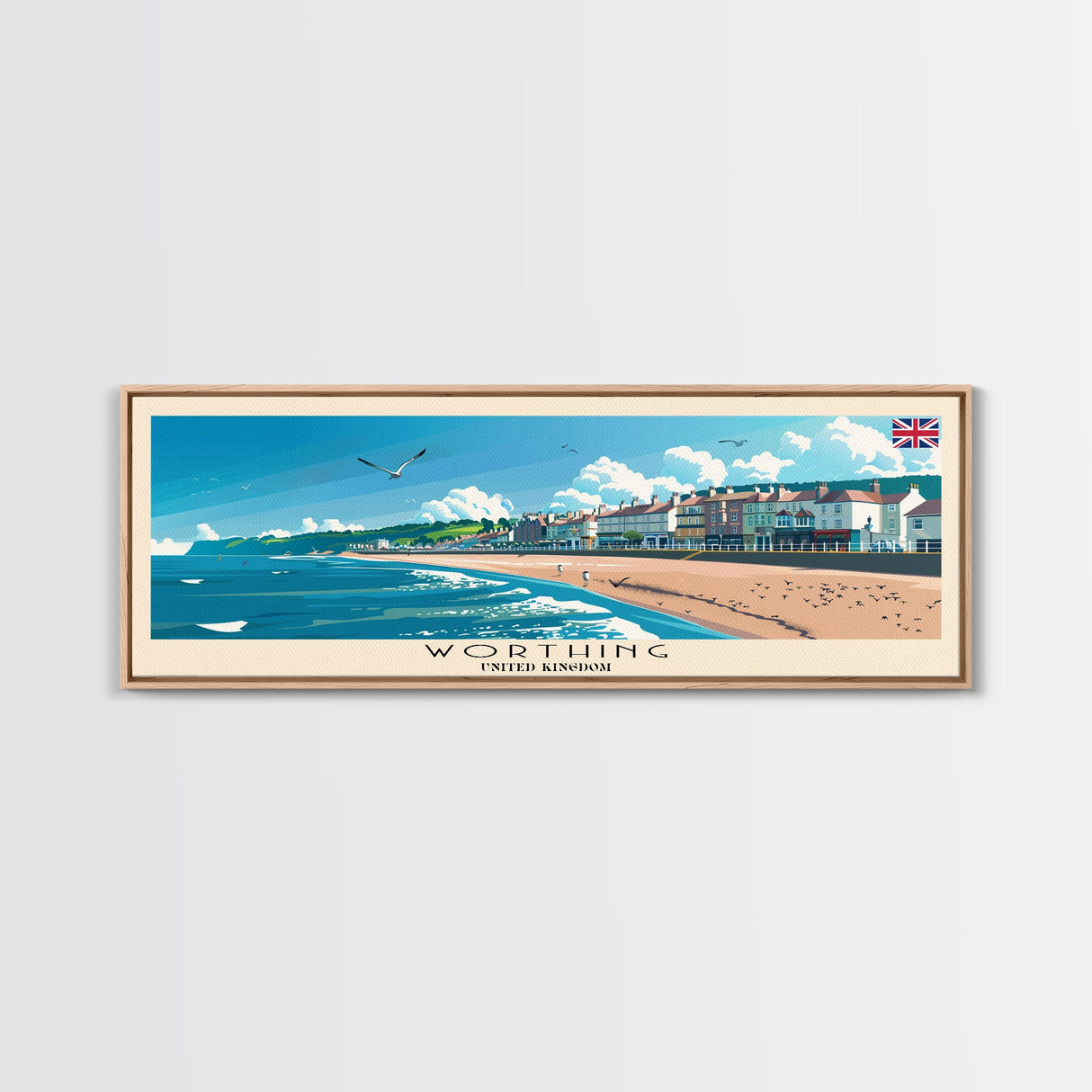 Worthing United Kingdom Wall Art, Panoramic Travel Poster, Panoramic Framed Canvas Print, City Wall Art, Wall Hanging Home Decor, Travel Art