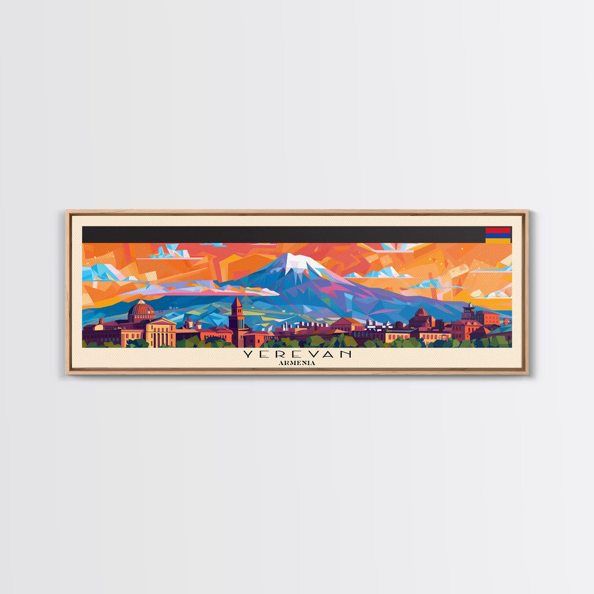 Yerevan Armenia Travel Art, City Art, Framed Canvas Print or Metal Wall Art, Europe Travel Poster, Panoramic Wall Art, Extra Wide Wall Art