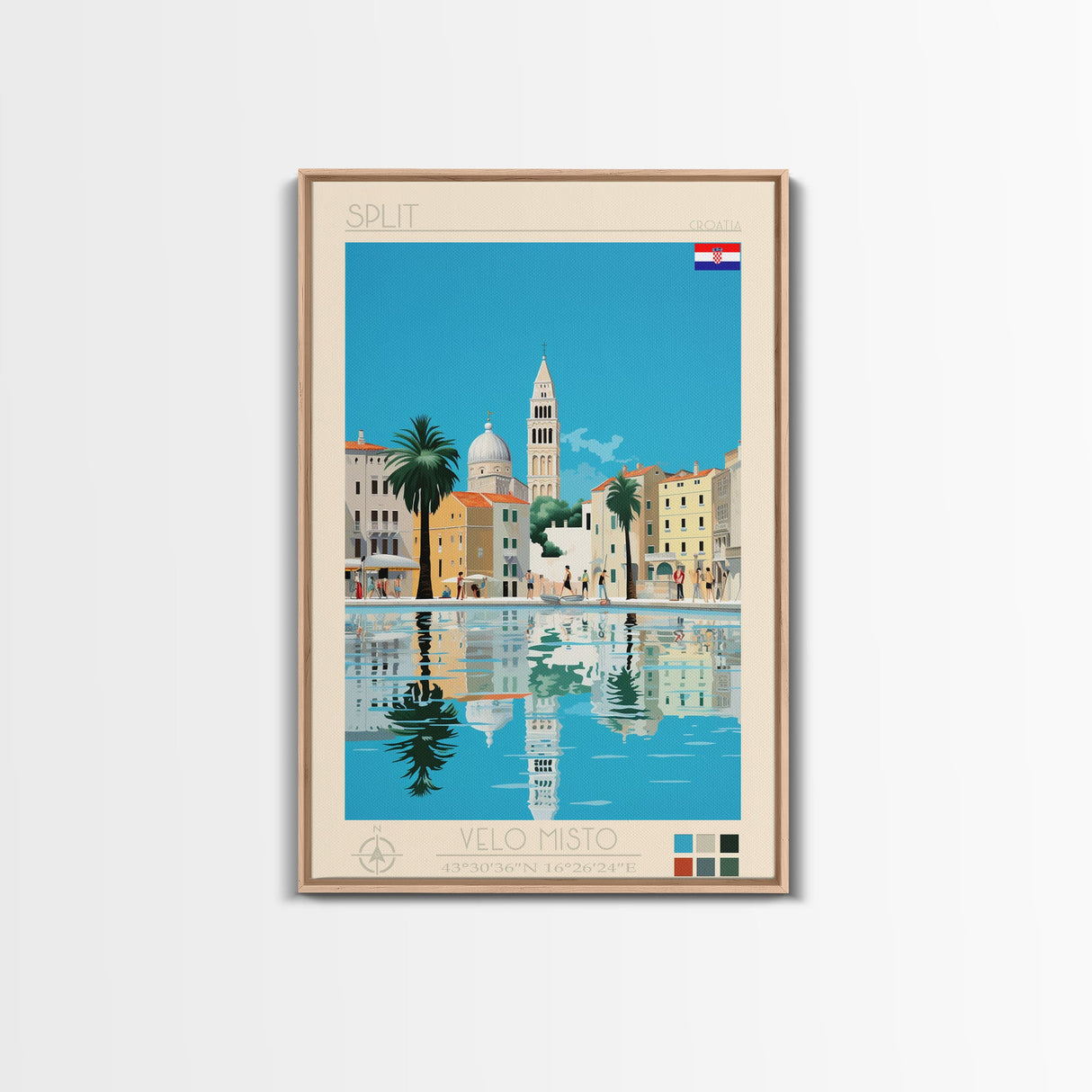 Split Croatia Travel Poster Framed Canvas Print, Midcentury Modern Art, Pop Art Wall Decor, Home Decor, Bedroom Art