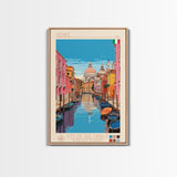 Venice Italy Travel Poster Framed Canvas Print, Midcentury Modern Art, Pop Art Wall Decor, Living Room Art, Vacation Gift