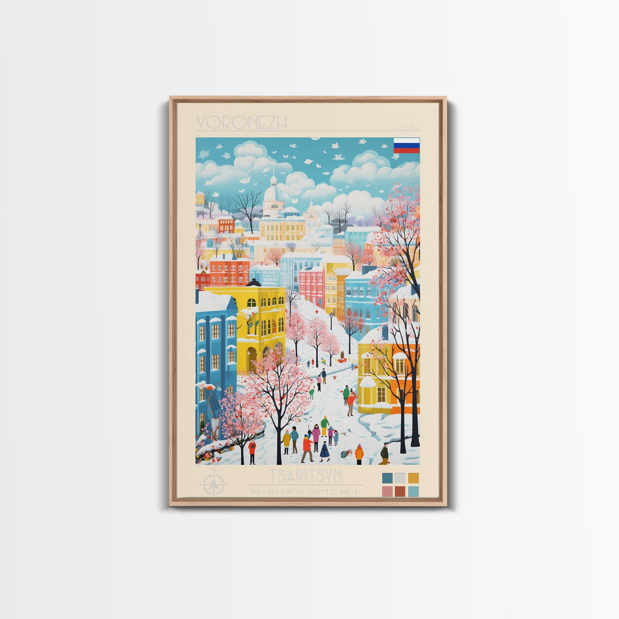 Voronezh Russia Travel Poster Framed Canvas Print, Midcentury Modern Art, Pop Art Wall Decor, Living Room Art, Scenic Wall Art