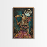 Werewolf Devouring a Pizza in a Colorful Halloween Setting, Bringing a Mix of Horror and Humor to Your Spooky Wall Art Collection