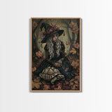 Witch with Turtle in Autumn Forest - Halloween Wall Art - Spooky Home Decor - Unique Witch Painting - Halloween Gift for Nature Lovers