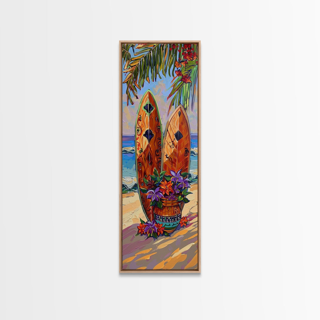 Vertical Coastal Art Print for Beach House, Tropical Beach Art Framed and Printed on Canvas, Wall Art for Living Room, Acrylic Painting