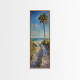 Modern Long and Narrow Coastal Art Print for Beach House, Beach Landscape Printed Canvas Art, Palm Tree Wall Art, Ocean Art for Living Room