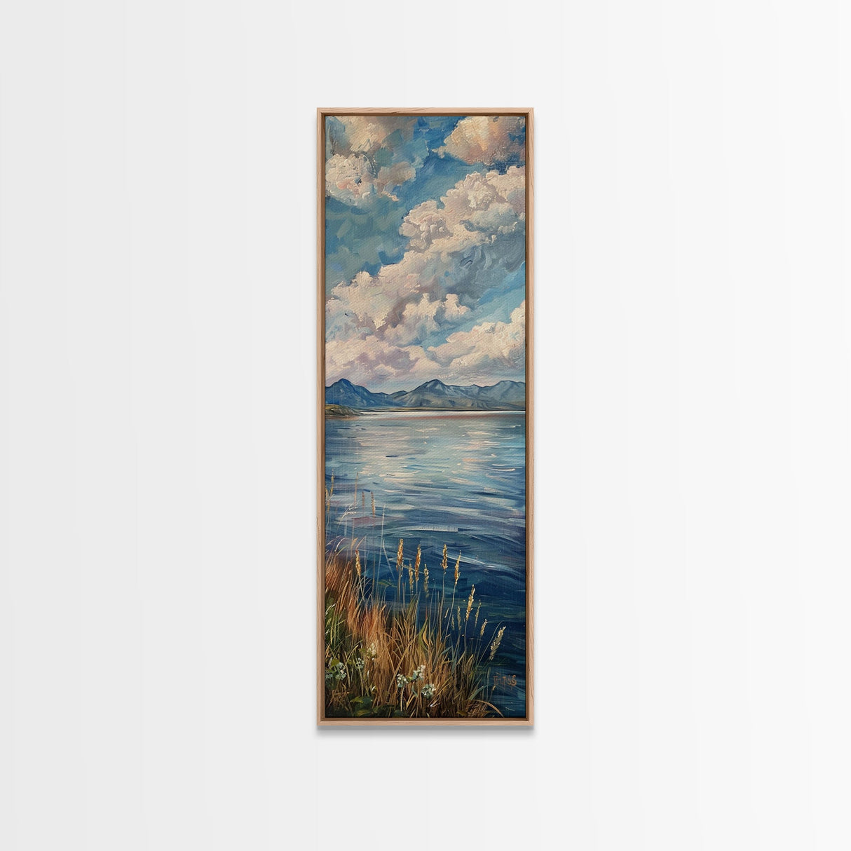 Ocean Landscape Acrylic Canvas Painting Framed, Modern Coastal Art, Vertical Framed Beach Art, Tall and Narrow Wall Art for Living Room