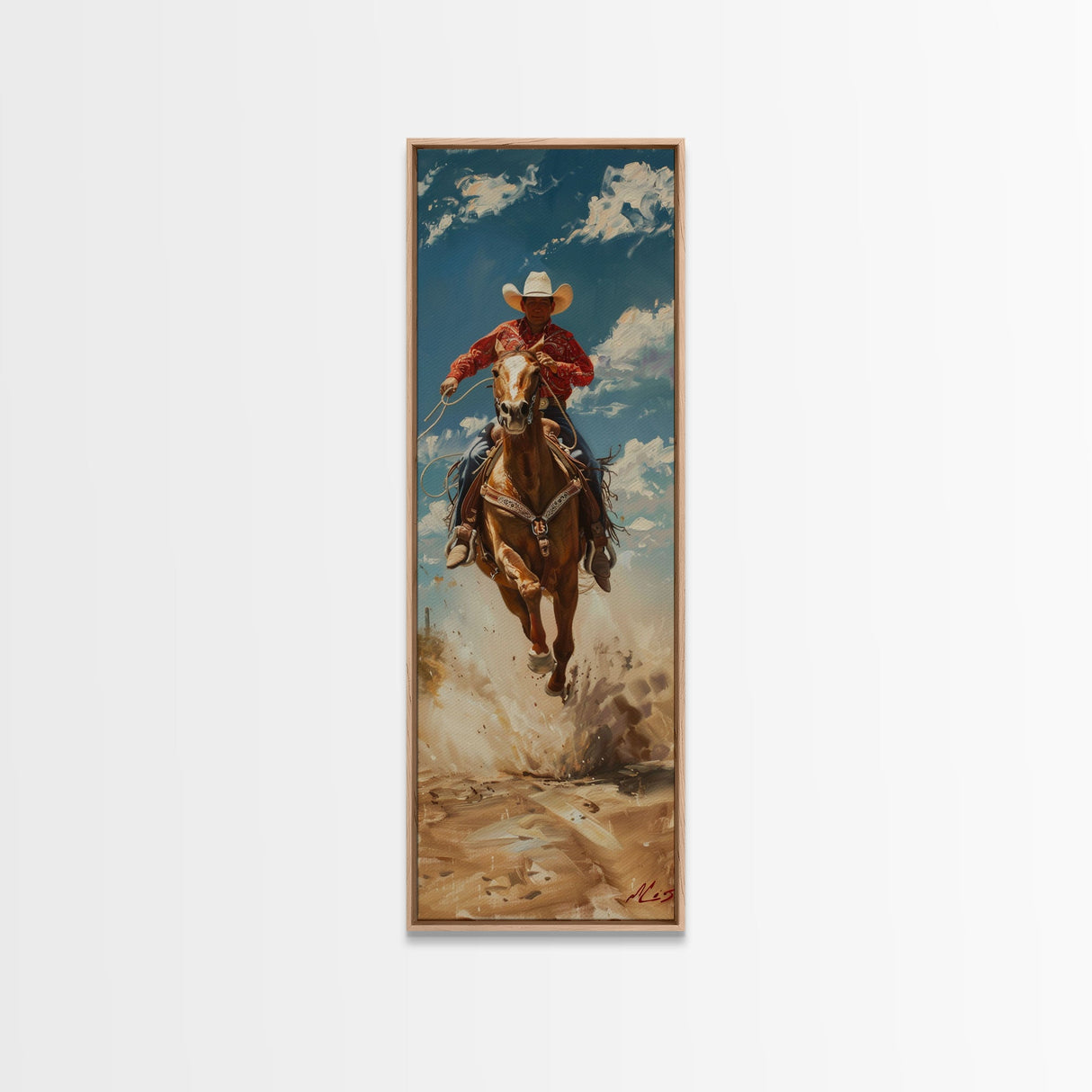 Modern Cowboy Canvas Art, Western Wall Art Framed and Printed, Horse Painting, Impasto Style Canvas Wall Art, Oversized Office Art for Him