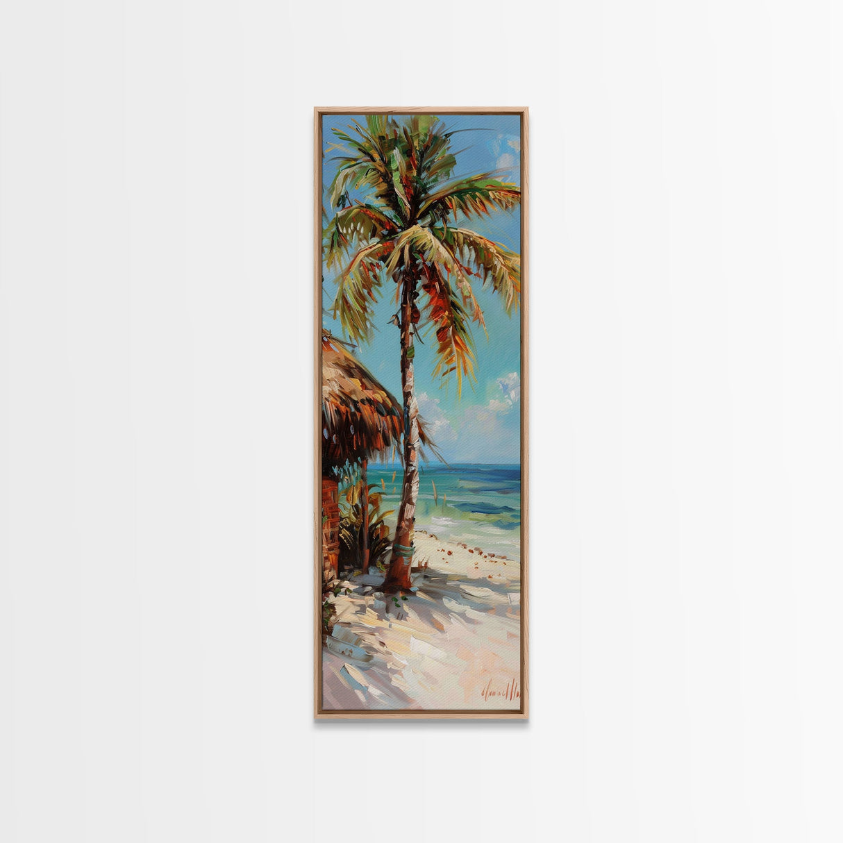 Oversized Vertical Canvas Painting of Beachside Paradise Framed, Coastal Wall Art Framed, Beach House Decor, Housewarming Gift, Beach Art