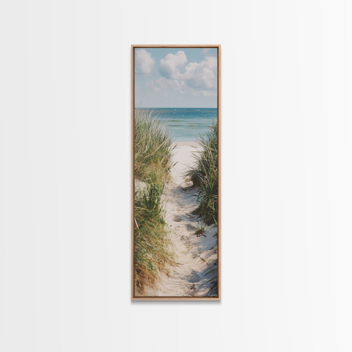 Tranquil Beach Path Art - Framed Canvas Print, Skinny Tall Art, Coastal Landscape Wall Art, Living Room Decor, Bedroom Art, Beach Pathway Painting