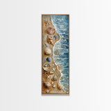 Seashells and Starfish Beach Art - Framed Canvas Print, Skinny Tall Art, Coastal Wall Art, Living Room Decor, Bedroom Art, Seashell Painting