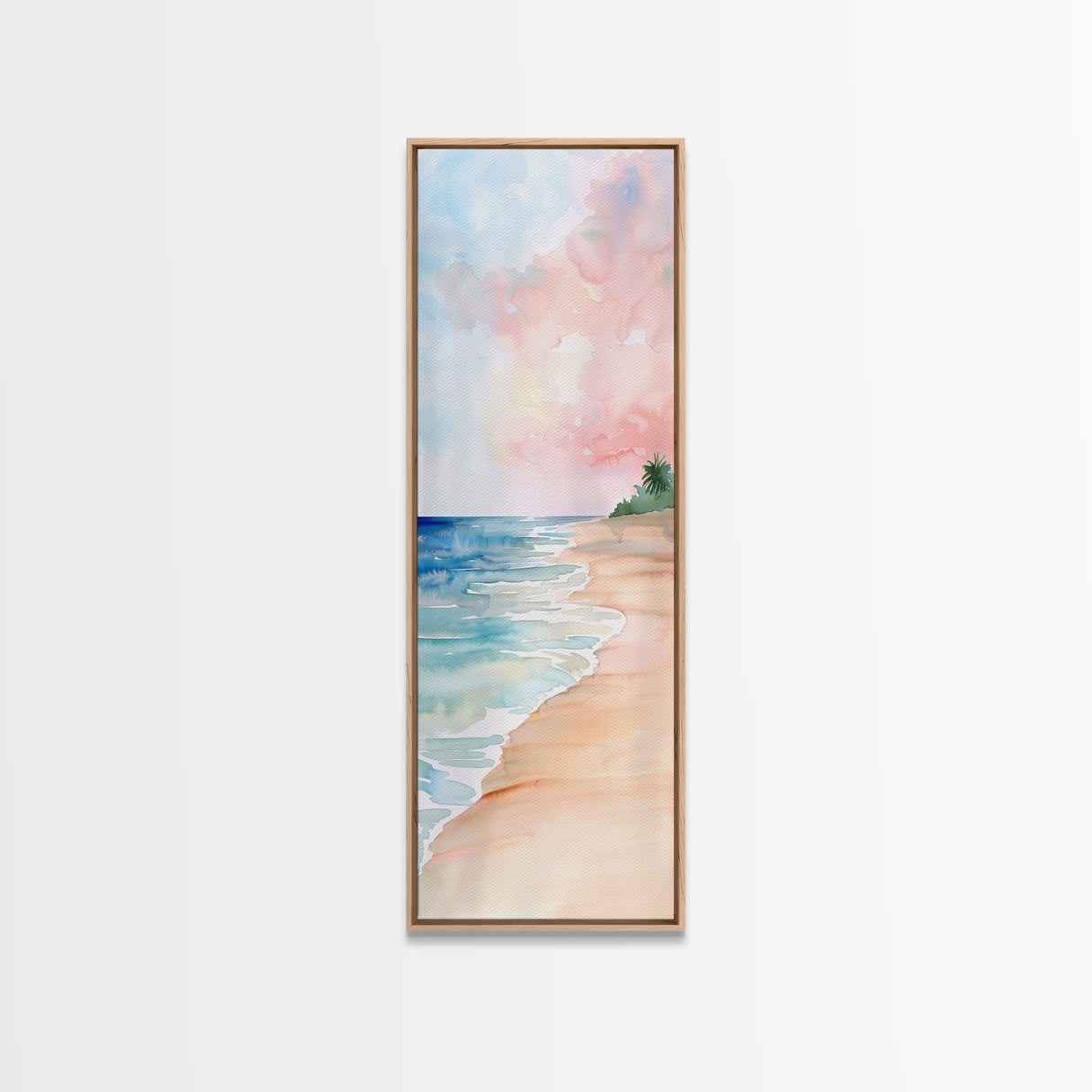 Soft Beach Pastel Scene - Framed Canvas Print, Farmhouse Art, Boho Art, Skinny Art, Tall Art, Living Room Decor, Coastal Wall Art for Home Decor