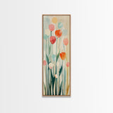 Abstract Tulips, Pastel Colors, Japanese Art, Skinny Art, Tall Art, Framed Canvas Print, Ukiyo-e Style